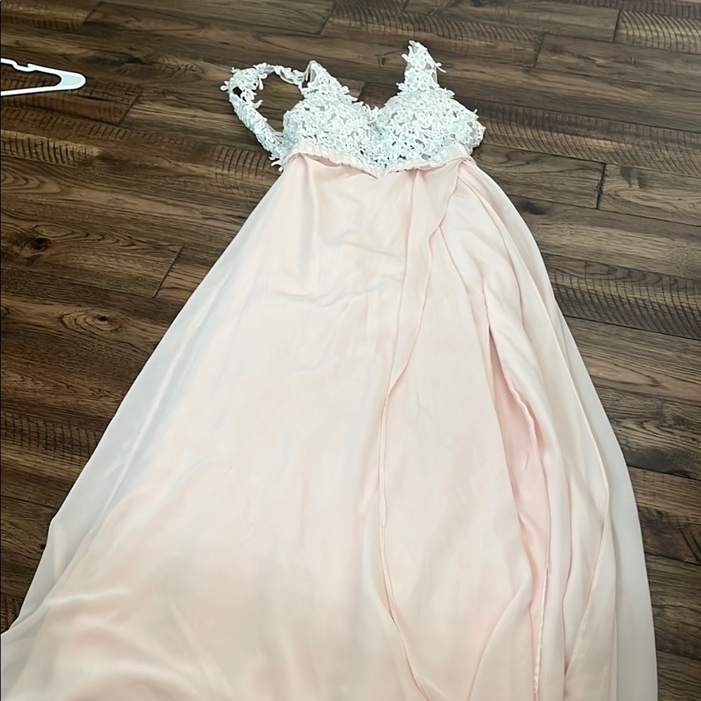 Elegant Pink and White Lace Gown